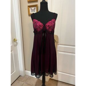 Torrid burgundy and pink lace babydoll dress with adjustable straps